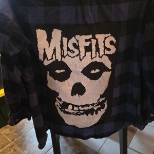 Upcycled Plaid Button Down Shirt - Misfit  Black and Blue Thicker Flannel